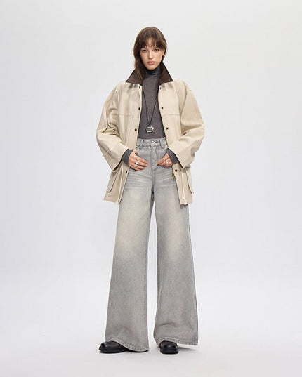 TALKLESSFASHION vintage silver gray wide-leg pants jeans
