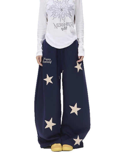 TALKLESSFASHION Vintage star embroidery patch sports street dance sweatpants for women loose and lazy wind slim wide-leg jazz dance scimitar pants