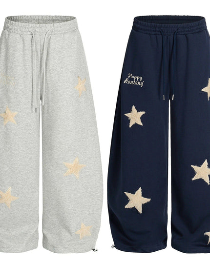 TALKLESSFASHION Vintage star embroidery patch sports street dance sweatpants for women loose and lazy wind slim wide-leg jazz dance scimitar pants