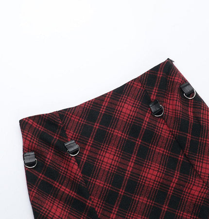 TALKLESSFASHION VOstudio 2025 spring summer new retro red and black plaid irregular skirt can be adjusted to wear more midi skirts