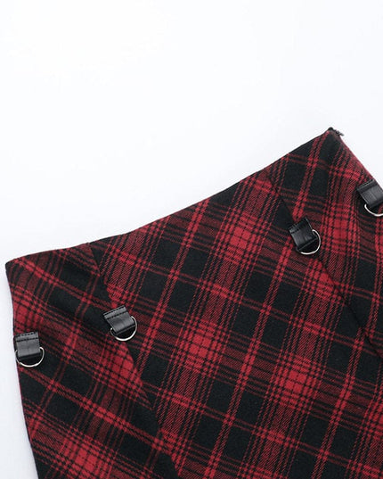TALKLESSFASHION VOstudio 2025 spring summer new retro red and black plaid irregular skirt can be adjusted to wear more midi skirts