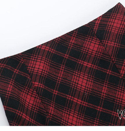 TALKLESSFASHION VOstudio 2025 spring summer new retro red and black plaid irregular skirt can be adjusted to wear more midi skirts