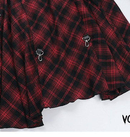 TALKLESSFASHION VOstudio 2025 spring summer new retro red and black plaid irregular skirt can be adjusted to wear more midi skirts
