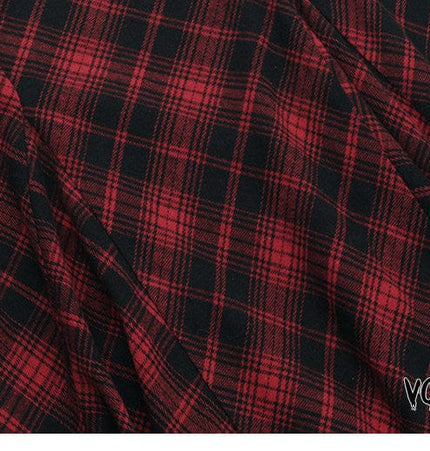 TALKLESSFASHION VOstudio 2025 spring summer new retro red and black plaid irregular skirt can be adjusted to wear more midi skirts