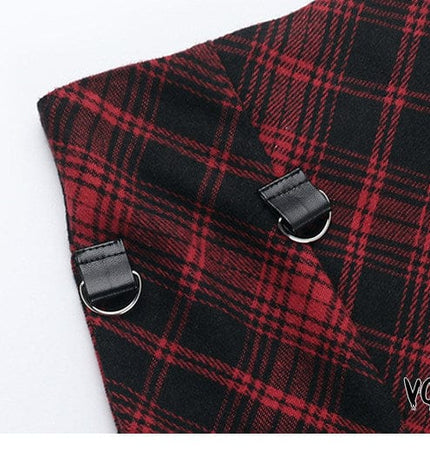 TALKLESSFASHION VOstudio 2025 spring summer new retro red and black plaid irregular skirt can be adjusted to wear more midi skirts