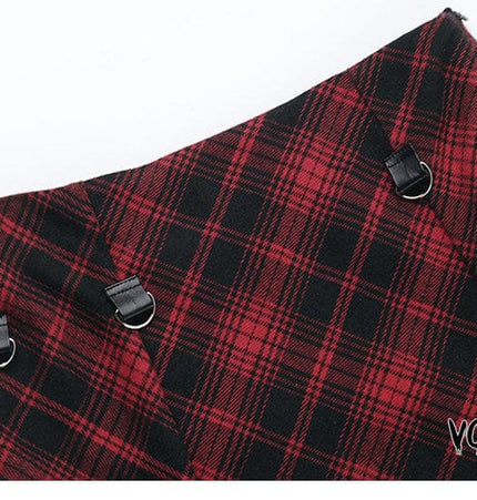 TALKLESSFASHION VOstudio 2025 spring summer new retro red and black plaid irregular skirt can be adjusted to wear more midi skirts