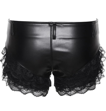 TALKLESSFASHION VOstudio 2025 Summer New Cool Sexy Lace Stitched PU Leather Ultra Shorts Hot Girl Low-Waisted Hot Pants Girl