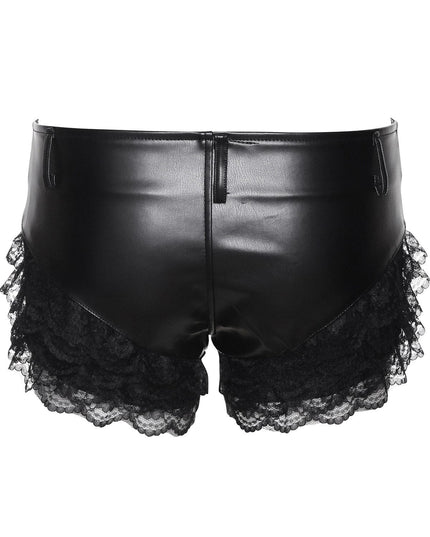 TALKLESSFASHION VOstudio 2025 Summer New Cool Sexy Lace Stitched PU Leather Ultra Shorts Hot Girl Low-Waisted Hot Pants Girl