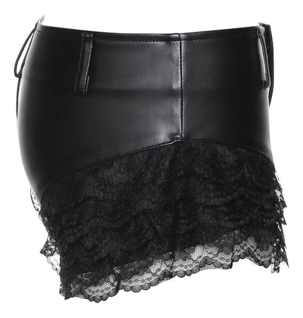 TALKLESSFASHION VOstudio 2025 Summer New Cool Sexy Lace Stitched PU Leather Ultra Shorts Hot Girl Low-Waisted Hot Pants Girl