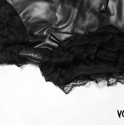 TALKLESSFASHION VOstudio 2025 Summer New Cool Sexy Lace Stitched PU Leather Ultra Shorts Hot Girl Low-Waisted Hot Pants Girl