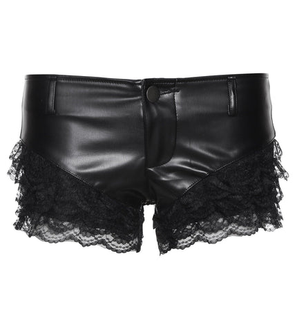 TALKLESSFASHION VOstudio 2025 Summer New Cool Sexy Lace Stitched PU Leather Ultra Shorts Hot Girl Low-Waisted Hot Pants Girl