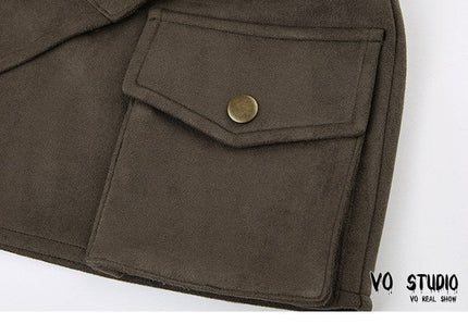 TALKLESSFASHION VOstudio American retro workwear style studded pocket skirt sexy hottie low waist design short skirt