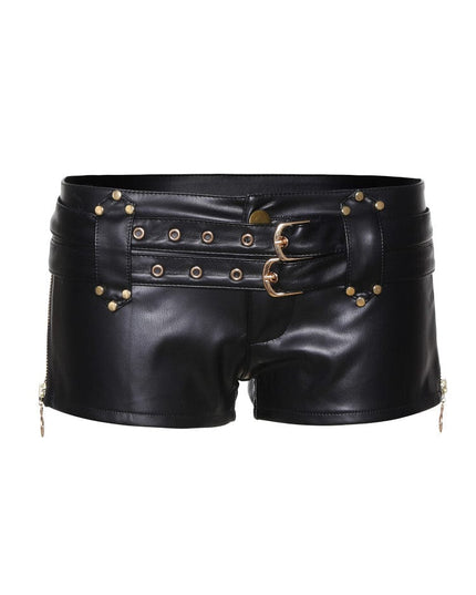 TALKLESSFASHION VOstudio biker babes sexy low rise PU leather double belt shorts slim fit skinny punk hot pants female summer