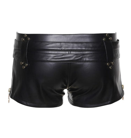 TALKLESSFASHION VOstudio biker babes sexy low rise PU leather double belt shorts slim fit skinny punk hot pants female summer
