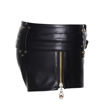 TALKLESSFASHION VOstudio biker babes sexy low rise PU leather double belt shorts slim fit skinny punk hot pants female summer