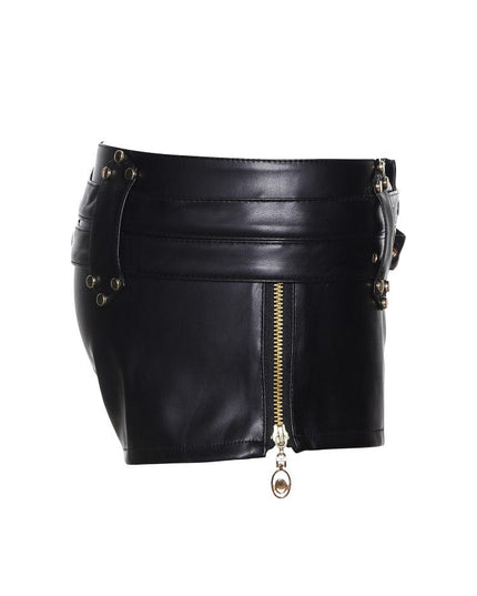 TALKLESSFASHION VOstudio biker babes sexy low rise PU leather double belt shorts slim fit skinny punk hot pants female summer