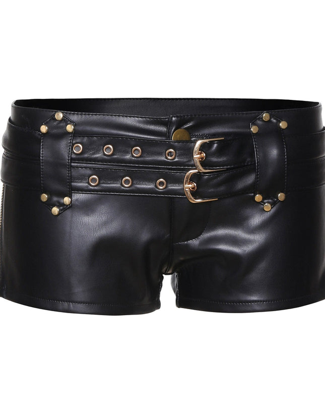 TALKLESSFASHION VOstudio biker babes sexy low rise PU leather double belt shorts slim fit skinny punk hot pants female summer