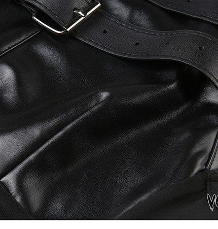 TALKLESSFASHION VOstudio cool hot girl biker style turtleneck vest functional lace-up design PU leather sleeveless top for women