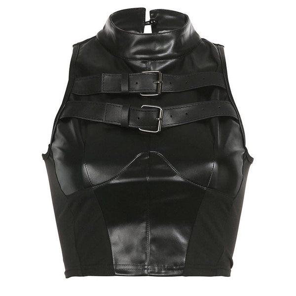 Biker Style Lace-Up Leather Vest