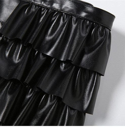 TALKLESSFASHION VOstudio cool personality PU leather lace-up multi-layer ruffle design skirt 2026 new hip-hugging skirt
