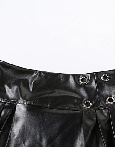 TALKLESSFASHION VOstudio cool punk high waist PU leather pleated skirt motorcycle hot girl asymmetrical corn design short skirt
