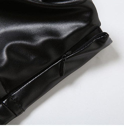 TALKLESSFASHION VOstudio cool punk high waist PU leather pleated skirt motorcycle hot girl asymmetrical corn design short skirt