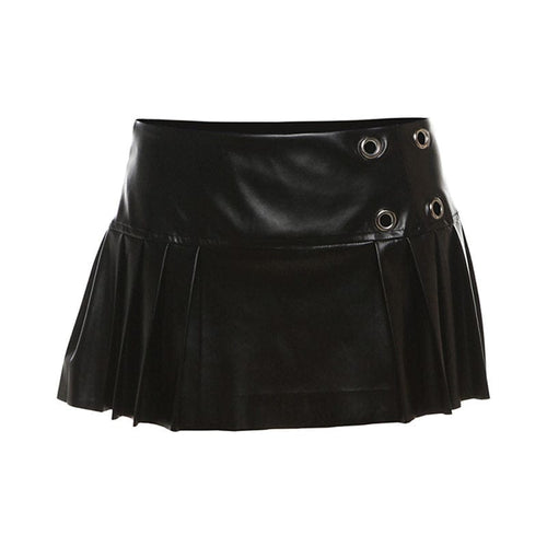THETLSTUDIO VOstudio cool punk high waist PU leather pleated skirt motorcycle hot girl asymmetrical corn design short skirt