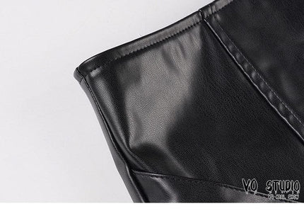 TALKLESSFASHION VOstudio Cool Punk Lace-up Design PU Leather Skirt Pants Sexy Low-Rise American Biker Skirt