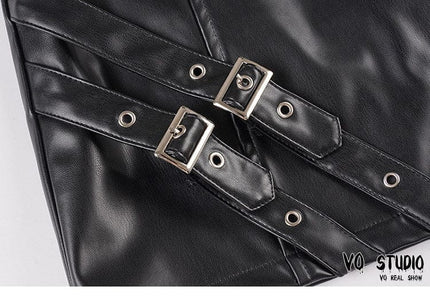 TALKLESSFASHION VOstudio Cool Punk Lace-up Design PU Leather Skirt Pants Sexy Low-Rise American Biker Skirt