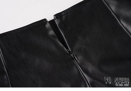 TALKLESSFASHION VOstudio Cool Punk Lace-up Design PU Leather Skirt Pants Sexy Low-Rise American Biker Skirt