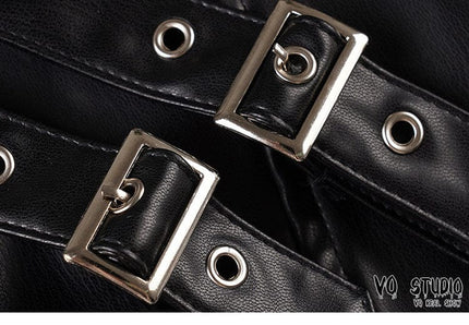 TALKLESSFASHION VOstudio Cool Punk Lace-up Design PU Leather Skirt Pants Sexy Low-Rise American Biker Skirt