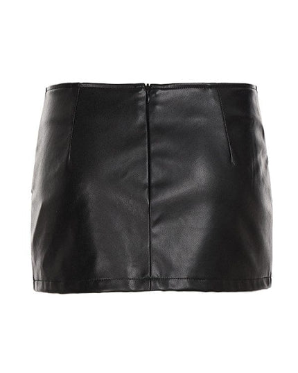 TALKLESSFASHION VOstudio Cool Punk Lace-up Design PU Leather Skirt Pants Sexy Low-Rise American Biker Skirt