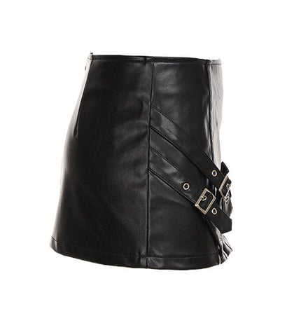 TALKLESSFASHION VOstudio Cool Punk Lace-up Design PU Leather Skirt Pants Sexy Low-Rise American Biker Skirt