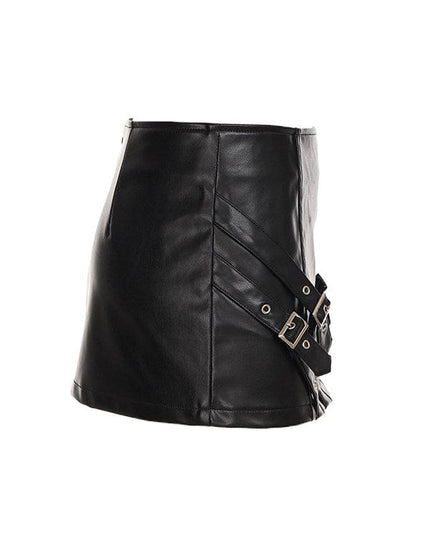 TALKLESSFASHION VOstudio Cool Punk Lace-up Design PU Leather Skirt Pants Sexy Low-Rise American Biker Skirt