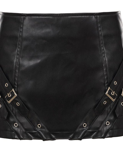 TALKLESSFASHION VOstudio Cool Punk Lace-up Design PU Leather Skirt Pants Sexy Low-Rise American Biker Skirt