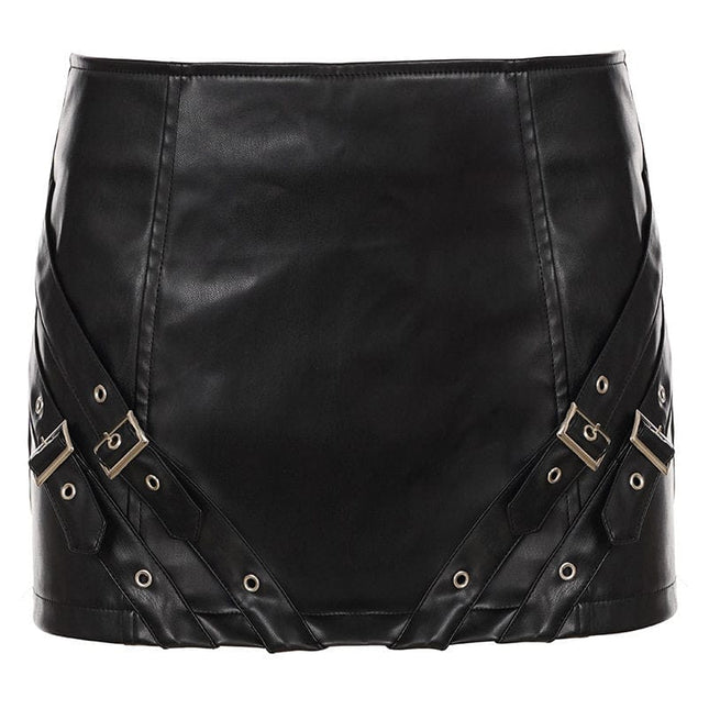 TALKLESSFASHION VOstudio Cool Punk Lace-up Design PU Leather Skirt Pants Sexy Low-Rise American Biker Skirt