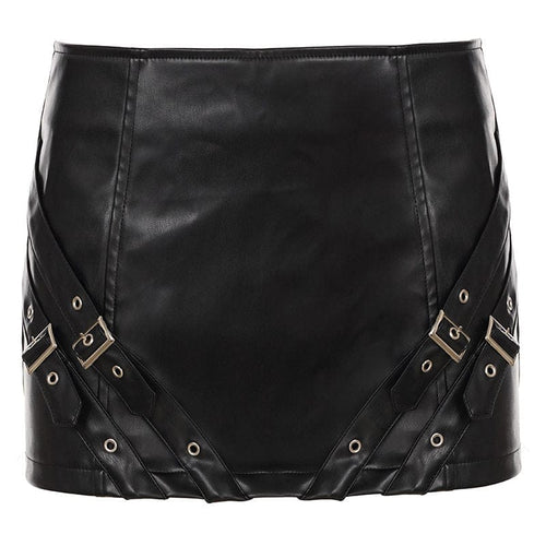 THETLSTUDIO VOstudio Cool Punk Lace-up Design PU Leather Skirt Pants Sexy Low-Rise American Biker Skirt