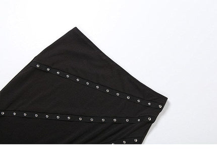 TALKLESSFASHION VOstudio Cool Sa Hot Girl Rivet Mesh Stitching Irregular Skirt Camisole Two Piece Set Woman
