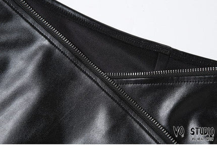 TALKLESSFASHION VOstudio cool zipper velcro one-piece design PU leather short skirt hot girl sexy hip-hugging skirt