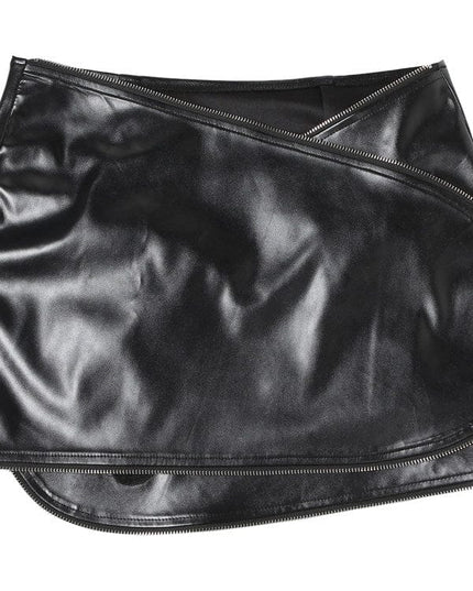 TALKLESSFASHION VOstudio cool zipper velcro one-piece design PU leather short skirt hot girl sexy hip-hugging skirt