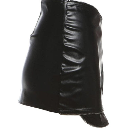 TALKLESSFASHION VOstudio cool zipper velcro one-piece design PU leather short skirt hot girl sexy hip-hugging skirt