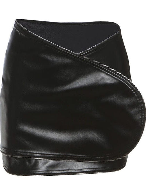 THETLSTUDIO VOstudio cool zipper velcro one-piece design PU leather short skirt hot girl sexy hip-hugging skirt