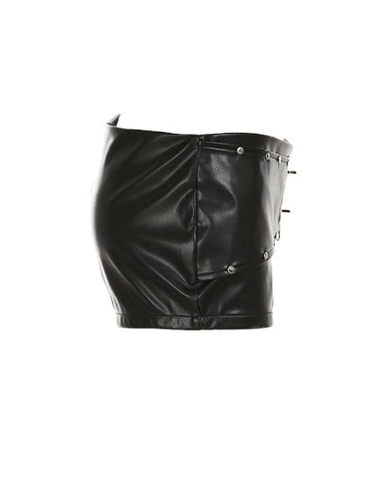 TALKLESSFASHION VOstudio dark punk style big belt Japanese button rivet shorts female hot girl low-waisted PU leather hot pants light Asia