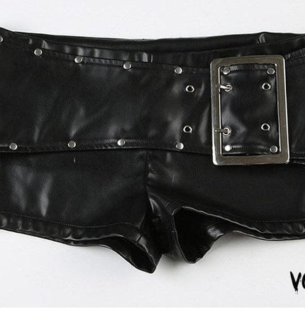 TALKLESSFASHION VOstudio dark punk style big belt Japanese button rivet shorts female hot girl low-waisted PU leather hot pants light Asia