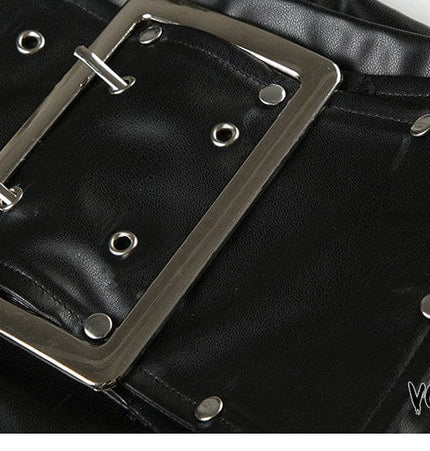 TALKLESSFASHION VOstudio dark punk style big belt Japanese button rivet shorts female hot girl low-waisted PU leather hot pants light Asia