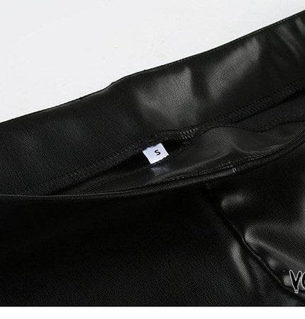 TALKLESSFASHION VOstudio dark punk style big belt Japanese button rivet shorts female hot girl low-waisted PU leather hot pants light Asia