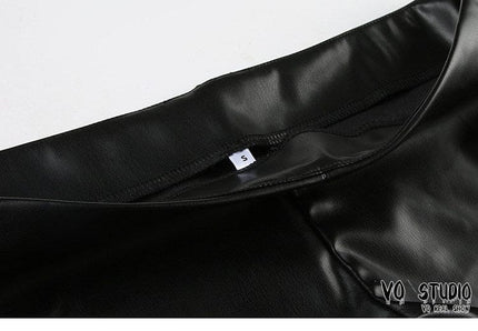 TALKLESSFASHION VOstudio dark punk style big belt Japanese button rivet shorts female hot girl low-waisted PU leather hot pants light Asia