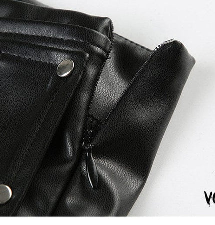 TALKLESSFASHION VOstudio dark punk style big belt Japanese button rivet shorts female hot girl low-waisted PU leather hot pants light Asia