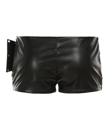 TALKLESSFASHION VOstudio dark punk style big belt Japanese button rivet shorts female hot girl low-waisted PU leather hot pants light Asia