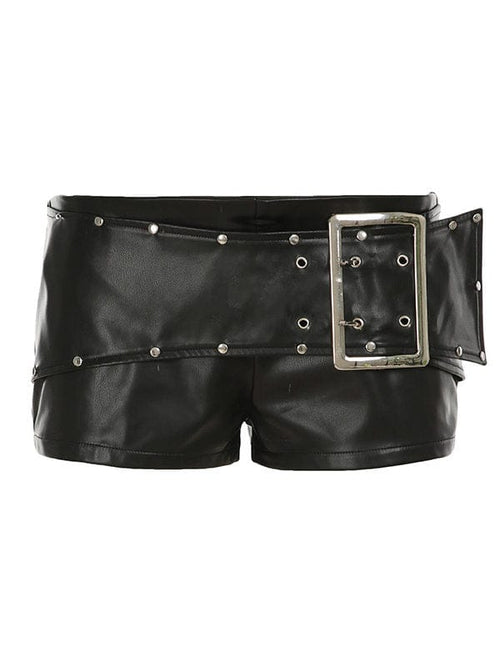 THETLSTUDIO VOstudio dark punk style big belt Japanese button rivet shorts female hot girl low-waisted PU leather hot pants light Asia